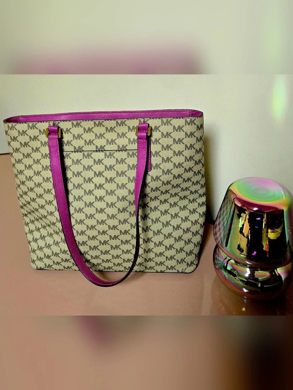 Michael Kors Hot Pink Saffiano Shoulder Bag with Gold Hardware
